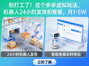 别打工了!这个多多虚拟玩法,机器人24小时发货和客服,月1-5W【揭秘】-KJ分享
