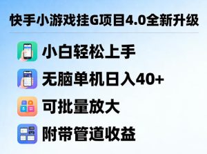 快手小游戏挂G项目4.0全新升级,小白轻松上手,无脑单机日入40+,可批量放大,附带管道收益【揭秘】-KJ分享