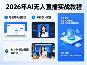 2026年AI无人直播实战教程，零基础也能快速搭建AI数字人无人直播间，实现24小时自动直播带货-KJ分享