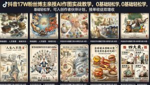 抖音17W粉丝博主亲授AI作图实战教学，0基础轻松学，可入创作者伙伴计划，接单收徒双增收-KJ分享