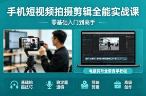 手机短视频拍摄剪辑全能实战课:零基础入门到高手,稳定器运镜+电脑剪映全套自学教程-KJ分享