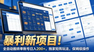 暴利新项目！全自动搬砖单账号日入200+，独家矩阵玩法，保姆级操作【揭秘】-KJ分享