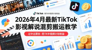 26年4月最新TikTok影视解说混剪搬运教学,过中过原创,撸TK中视频计划收益-KJ分享