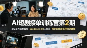 AI短剧接单训练营第2期，3+2工作流升级版，Seedance 2.0工作流，带你玩转新流程极速賺钱-KJ分享