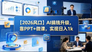 【2026风口】AI搞钱升级,靠PPT+微课,实现日入1k-KJ分享