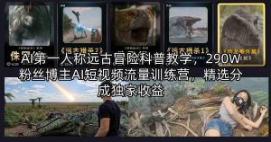 AI第一人称远古冒险科普教学,290W粉丝博主AI短视频流量训练营,精选分成独家收益-KJ分享