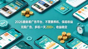 2026最新看广告平台，不需要养机，保底收益，无限广告，多机一天200+，收益稳定【揭秘】-KJ分享
