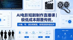 AI电影短剧制作直播课|极低成本颠覆传统,AI编、导、演全程赋能,极简流程快速出片-KJ分享