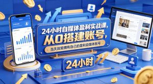 24小时自媒体盈利实战课，从0搭建账号，当天就能拥有自己的盈利自媒体账号-KJ分享