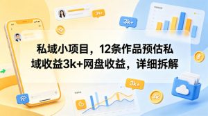 私域小项目，12条作品预估私域收益3k+网盘收益，详细拆解-KJ分享