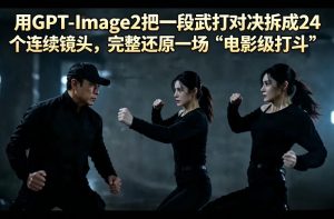 用GPT-Image2把一段武打对决拆成24个连续镜头，完整还原一场“电影级打斗”-KJ分享