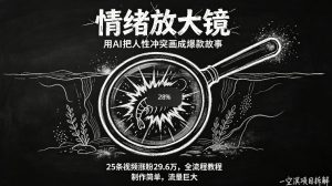 AI制作“情绪放大镜“视频,25条视频涨粉29.6W粉,流量巨大,制作简单,全流程教程-KJ分享