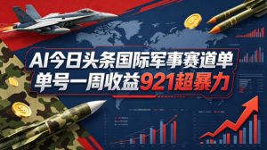 AI今日头条国际军事赛道,单号一周收益921,超暴力-KJ分享