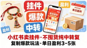 小红书卖挂件，不囤货纯中转复制爆款玩法，单日盈利3-5张-KJ分享
