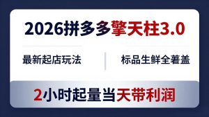 2026拼多多擎天柱 3.0-更新4月20：最新起店玩法，标品生鲜全覆盖，2小时起量当天带利润-KJ分享