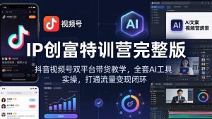 IP创富特训营完整版：抖音视频号双平台带货教学，全套AI工具实操，打通流量变现闭环-KJ分享