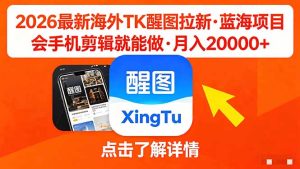 26年最新海外Tk醒图拉新,蓝海项目,会手机剪辑就可以做,月入20000+-KJ分享
