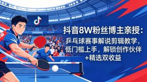 抖音8W粉丝博主亲授:乒乓球赛事解说剪辑教学,低门槛上手,解锁创作伙伴+精选双收益-KJ分享