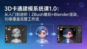 3D卡通建模系统课1.0：从入门到进阶｜ZBrush雕刻+Blender渲染，10章覆盖完整工作流-KJ分享
