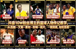 抖音10W粉丝博主的篮球人物传记教学,从选题–文案–素材–剪辑–成片,一镜到底,轻松签约精选独家-KJ分享