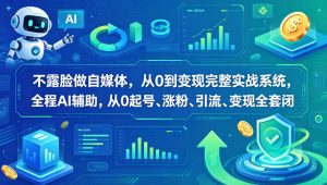 不露脸做自媒体，从0到变现完整实战系统，全程AI辅助，从0起号、涨粉、引流、变现全套闭环-KJ分享