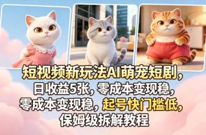 短视频新玩法AI萌宠短剧,日收益5张,零成本变现稳,起号快门槛低,保姆级拆解教程-KJ分享