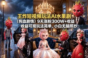王炸短视频玩法AI水果剧(狗血剧情)9天涨粉300W+收益可观玩法简单,小白无脑照抄,详细拆解玩法-KJ分享