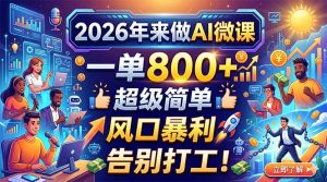 2026年来做AI微课,一单800+,超级简单,风口暴利,告别打工!-KJ分享