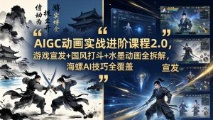 AIGC动画实战进阶课程2.0，游戏宣发+国风打斗+水墨动画全拆解，海螺AI技巧全覆盖-KJ分享