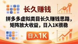 亲测有效！拼多多虚拟类目长久赚钱思路，矩阵放大收益，日入 1K 很稳-KJ分享