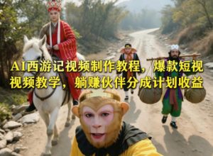 AI西游记视频制作教程，爆款短视频教学，躺賺伙伴分成计划收益-KJ分享