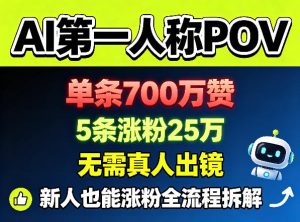 AI第一人称POV，单条700W赞，5条涨粉25W，无需真人出镜，新人也能涨粉全流程拆解-KJ分享