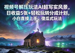 视频号解压玩法AI超写实风景，日收益5张+轻松玩转分成计划，小白直接上手，傻瓜式玩法-KJ分享