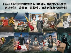 抖音24W粉丝博主的体验100种人生副本动画教学,赛道新颖,流量大,涨粉快,可进创作者伙伴计划-KJ分享