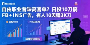 自由职业者缺高客单？日投10刀搞FB+INS广告，有人10天赚3K刀！【原创双语字幕】-KJ分享