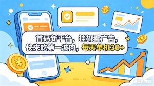 首码新平台,挂G自动看广告,快来吃第一波肉,每天单机30+,可矩阵放大【揭秘】-KJ分享