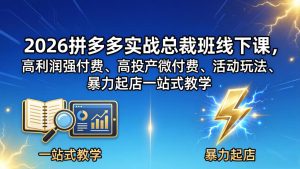 2026拼多多实战总裁班线下课,高利润强付费、高投产微付费、活动玩法、暴力起店一站式教学-KJ分享