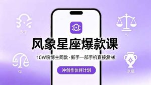 10W粉博主同款：风象星座爆款课，新手一部手机直接复制，冲创作伙伴计划-KJ分享