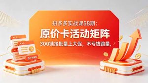 拼多多实战课58期：原价卡活动矩阵，300链接批量上大促，不亏钱跑量-KJ分享