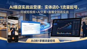 AI爆店实战运营课：实体店0-1流量起号，同城短视频+AI文案+直播全链路实战-KJ分享