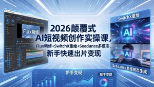 2026颠覆式 AI短视频创作课-5月更新,Flux精修+SwitchX重绘+Seedance多模态,新手快速出片变现-KJ分享
