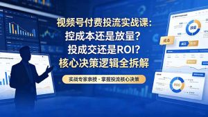 视频号付费投流实战课-5月:控成本还是放量?投成交还是ROI?核心决策逻辑全拆解-KJ分享