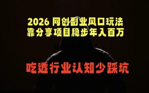 2026 网创副业风口玩法，靠分享项目稳步年入百万，吃透行业认知少踩坑-KJ分享