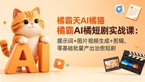 橘霸天AI橘猫短剧实战课：提示词+图片视频生成+剪辑，零基础批量产出治愈短剧-KJ分享