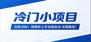冷门小项目，日收300＋，简单秒上手合规合法，长期稳定！-KJ分享