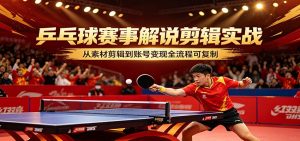 乒乓球赛事解说剪辑实战,从素材剪辑到账号变现全流程可复制-KJ分享