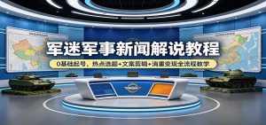 军迷军事新闻解说教程：0基础起号，热点选题+文案剪辑+消重变现全流程教学-KJ分享