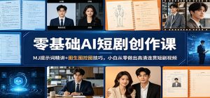 零基础AI短剧创作课：MJ提示词精讲+图生图控图技巧，小白从零做出高清连贯短剧视频-KJ分享