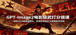 GPT-Image2电影级武打分镜课：一键拆分24组连续镜头，还原影视级打斗画面制作流程-KJ分享