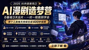 AI漫剧造梦营：0基础3天出片，单个工具每天持续生成400秒视频-KJ分享